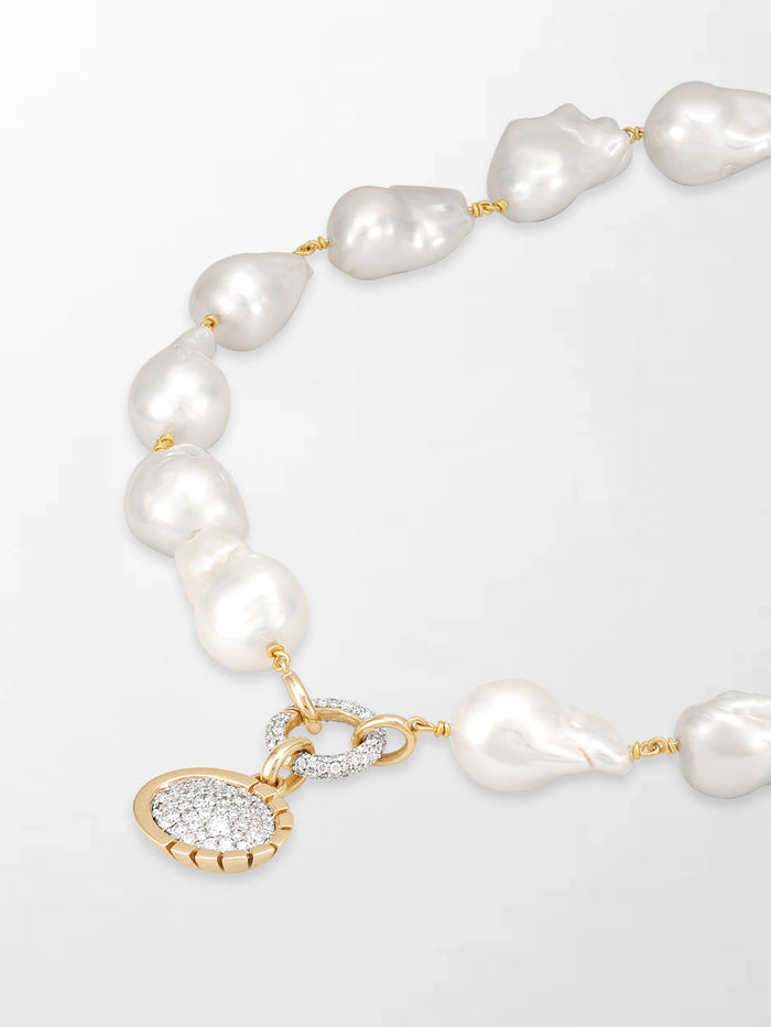 Baroque Pearl Necklace with Split Bezel Pavé Pendant