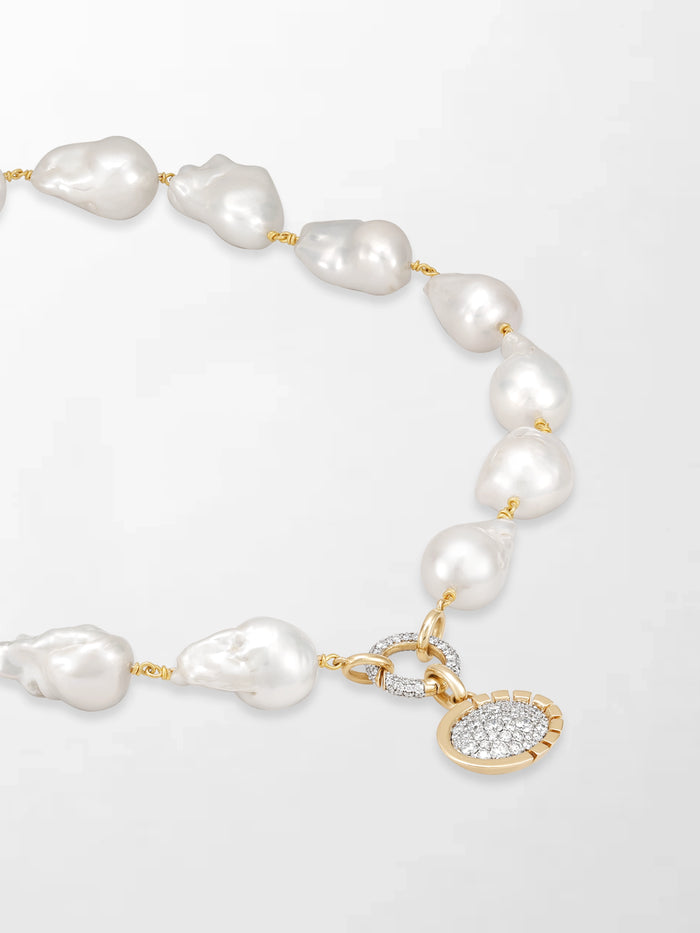 Baroque Pearl Necklace with Split Bezel Pavé Pendant