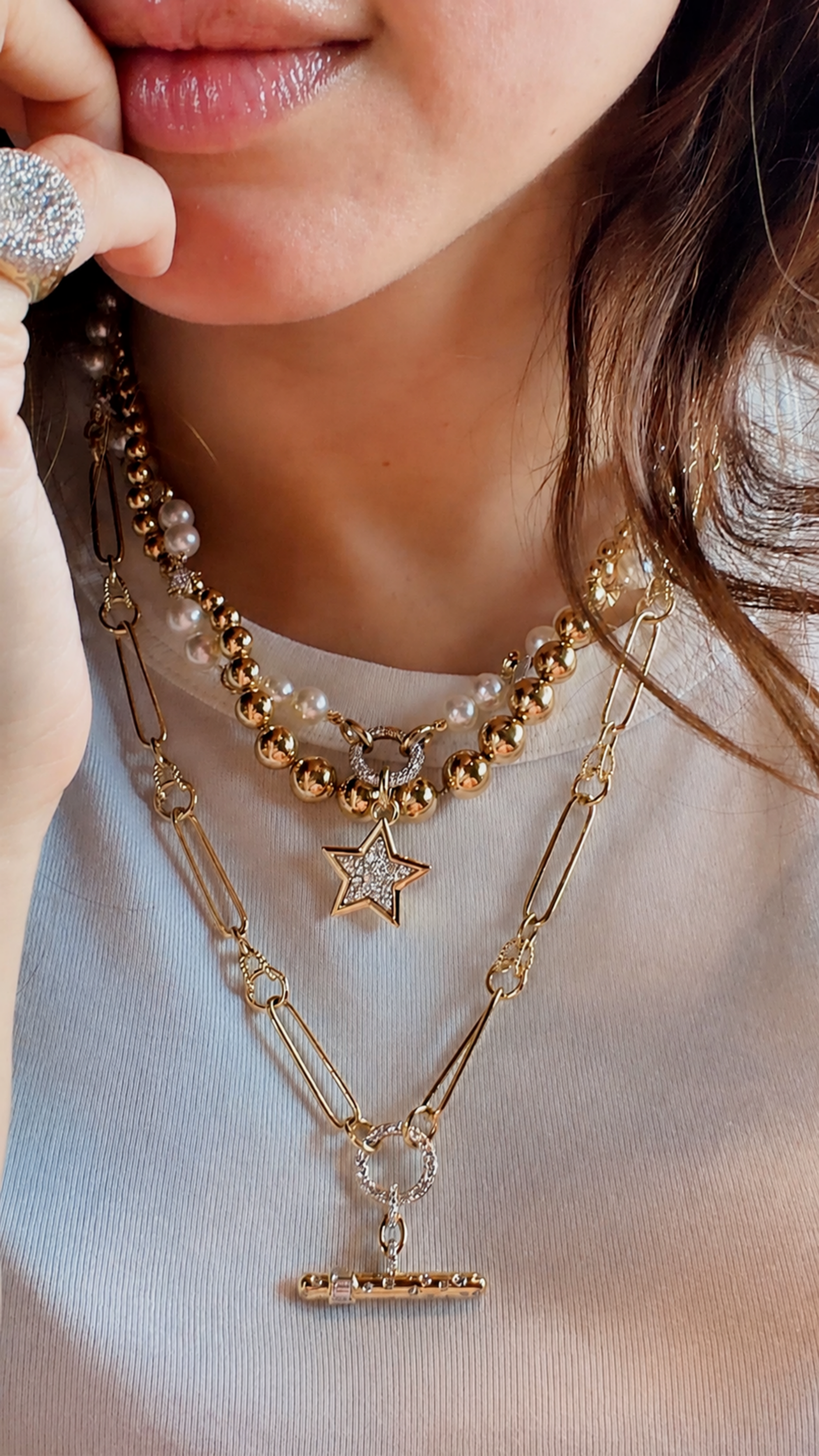 Moonstar Pavé Pearl Necklace