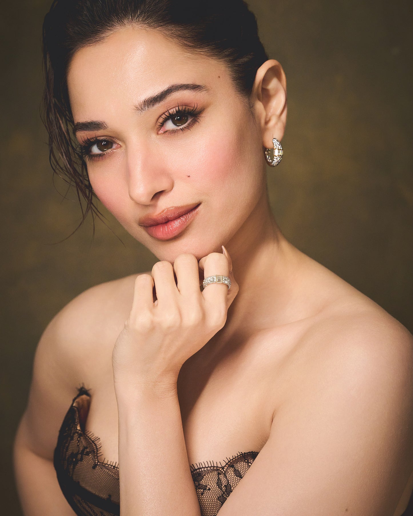 Rhodium Pavé Baguette hoops