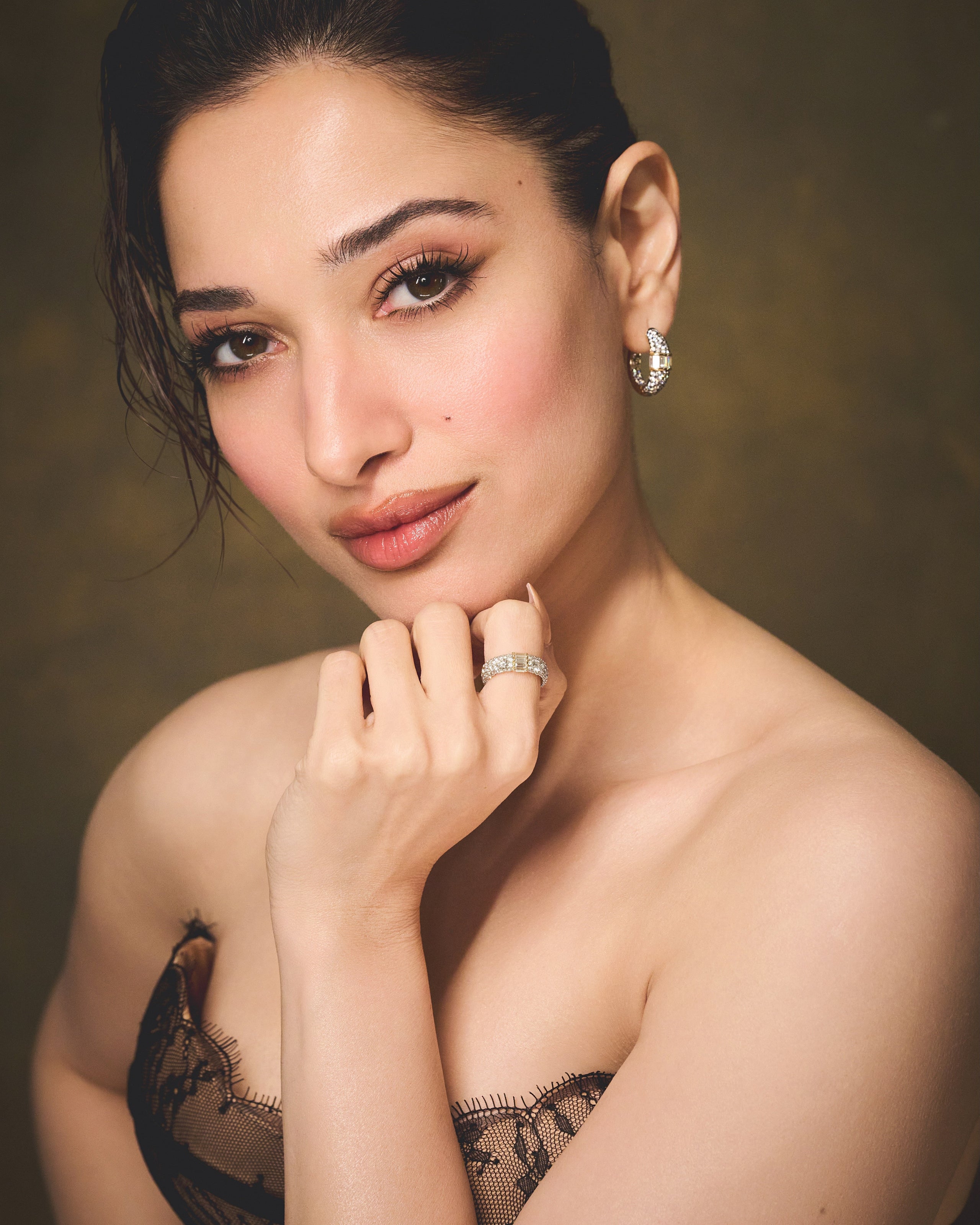 Rhodium Pavé Baguette hoops